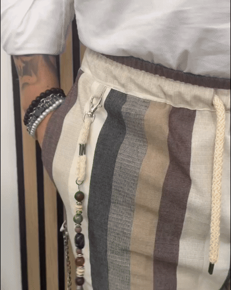 Calças às Riscas com Efeito Linho para Homem