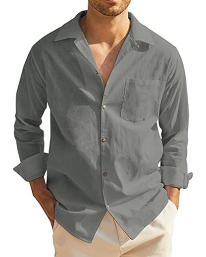 Camisa de linho elegante de manga comprida para homem