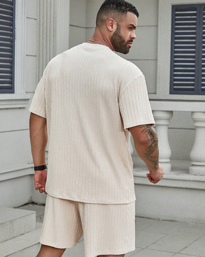 Conjunto casual de camisola de manga curta e calções para homem