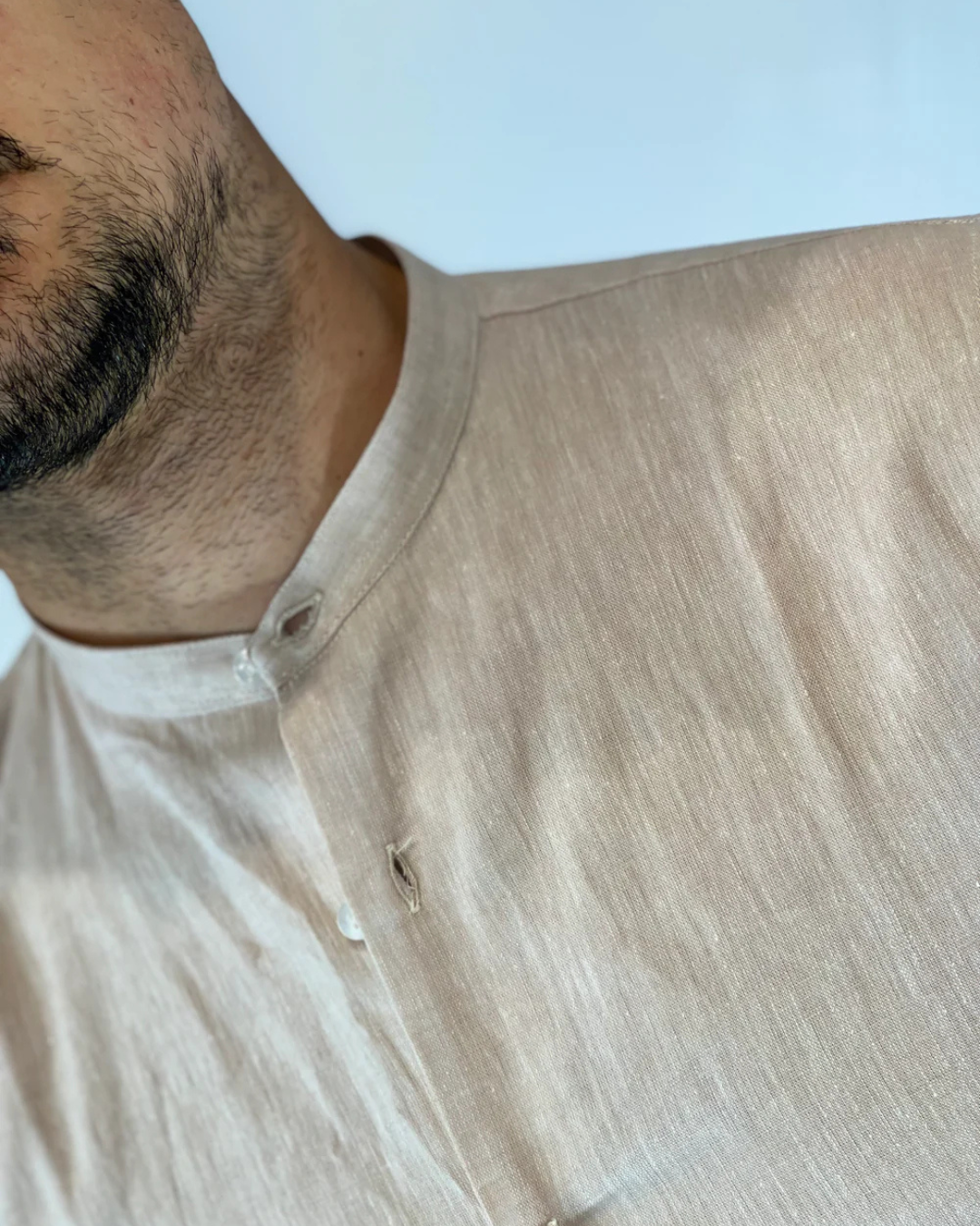 Camisa de Linho com Gola Mao para Homem