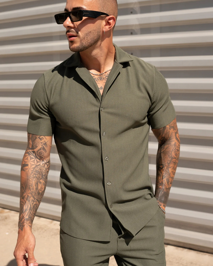 Conjunto de calças e camisola de manga curta casual para homem