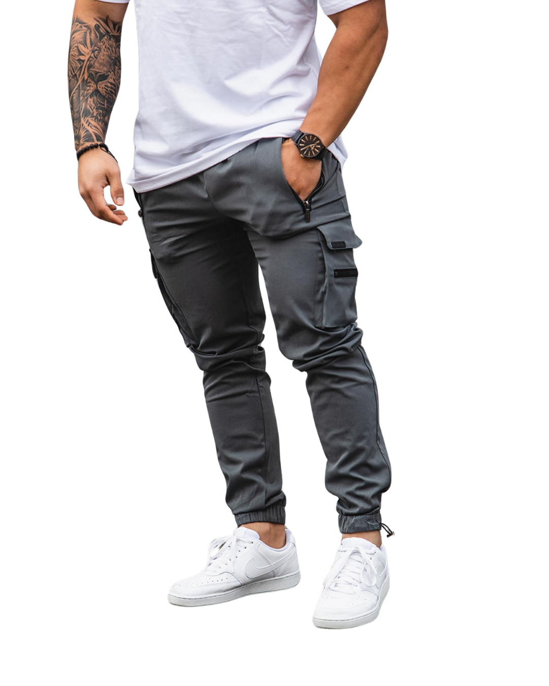 Calças Jogger com Bolsos de Carga e Cintura Ajustável com Cordão