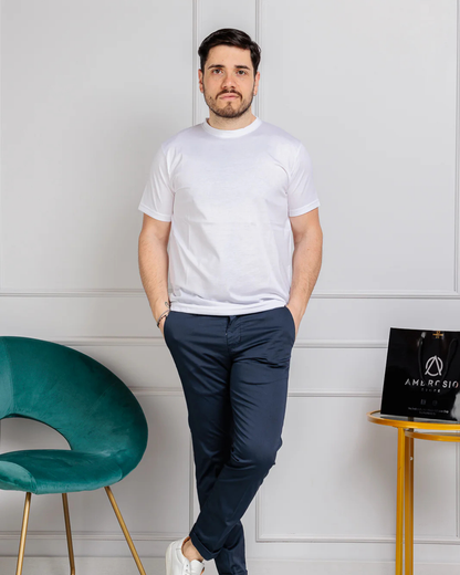 Camisola de Manga Curta de Corte Fino e Elástico de Cor Lisa para Homem