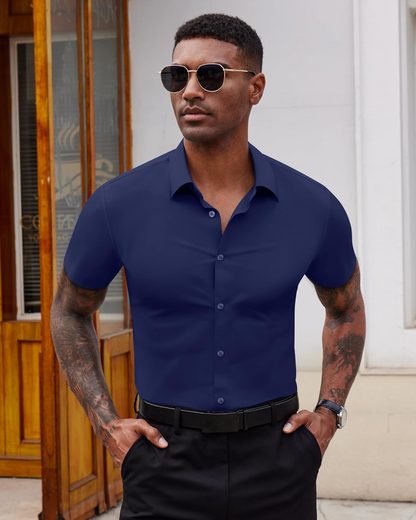 Camisa Casual de Manga Justa com Botões