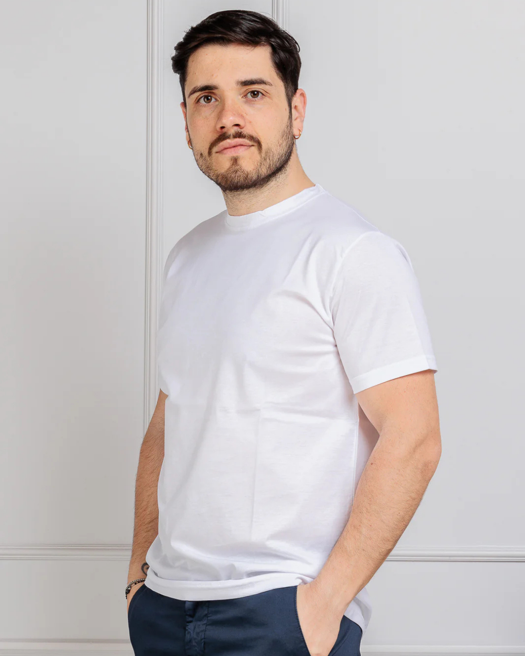 Camisola de Manga Curta de Corte Fino e Elástico de Cor Lisa para Homem
