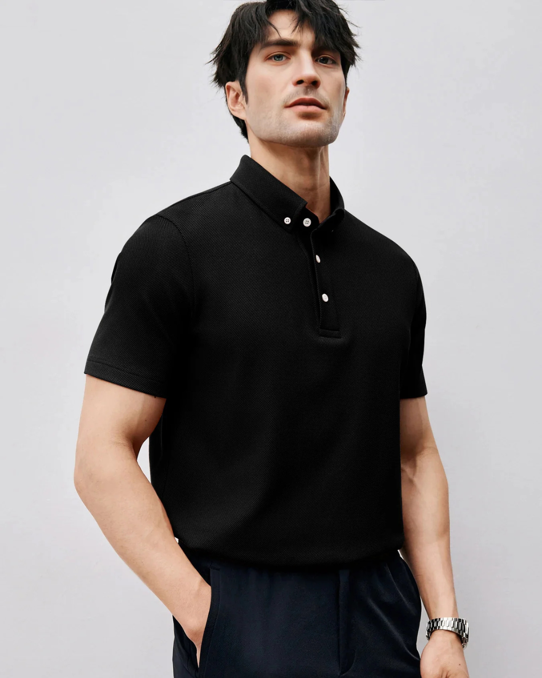 Pólo de Manga Curta em Piqué Respirável para Homen