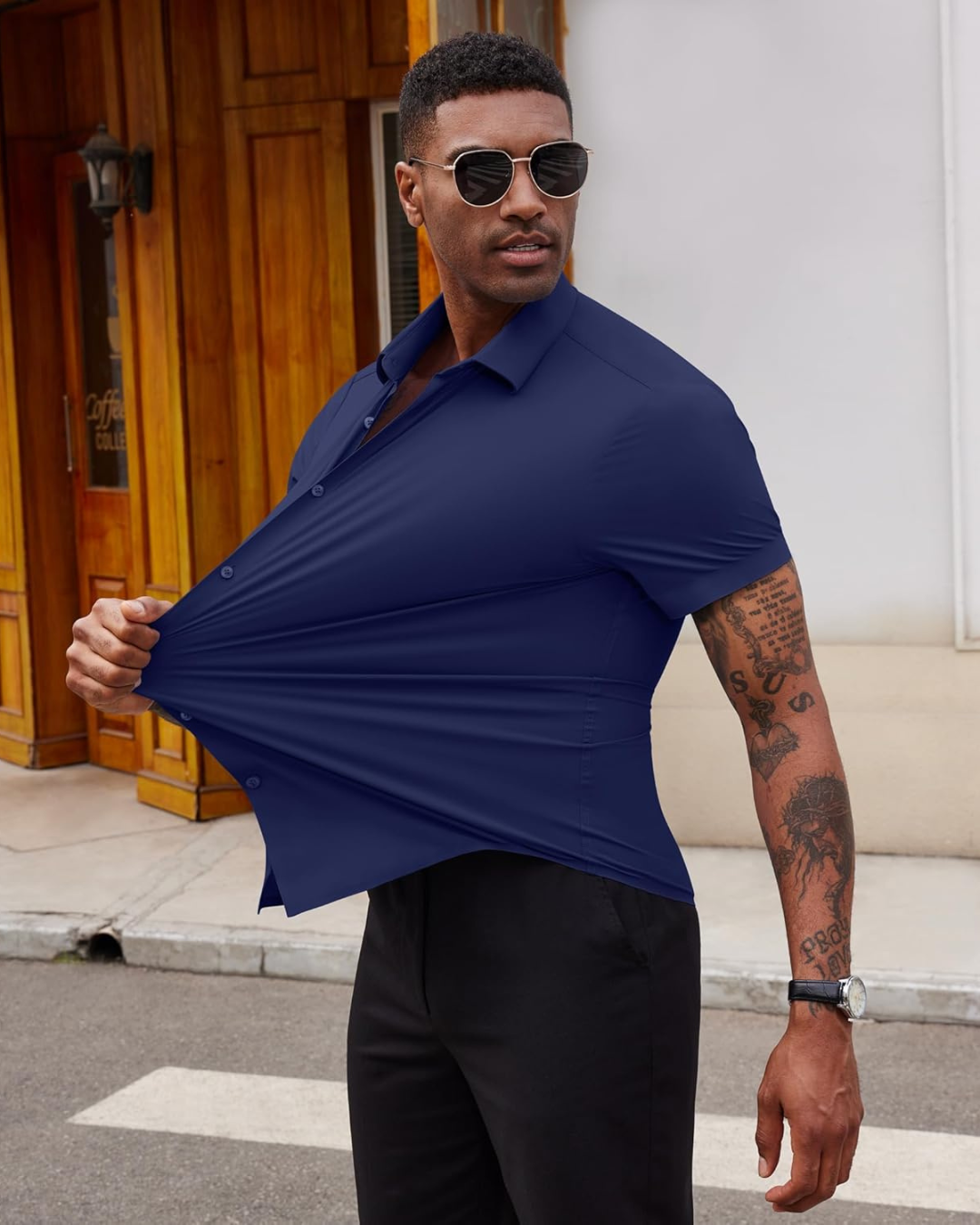 Camisa Casual de Manga Justa com Botões