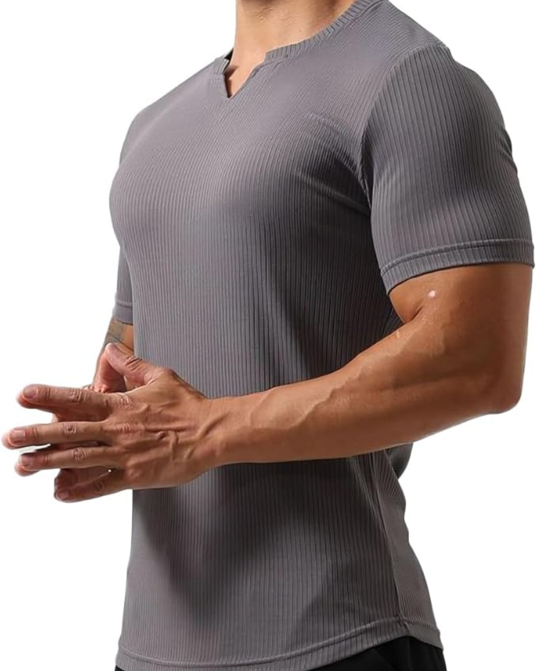 Camisola desportiva de manga curta, folgada, em algodão com decote em V, para homem