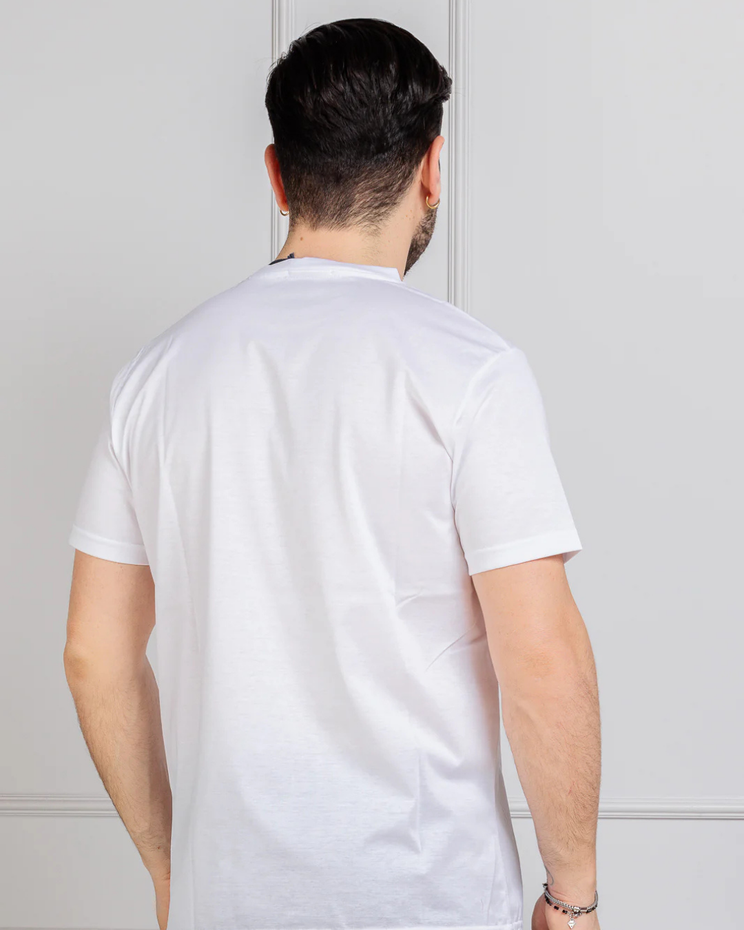 Camisola de Manga Curta de Corte Fino e Elástico de Cor Lisa para Homem