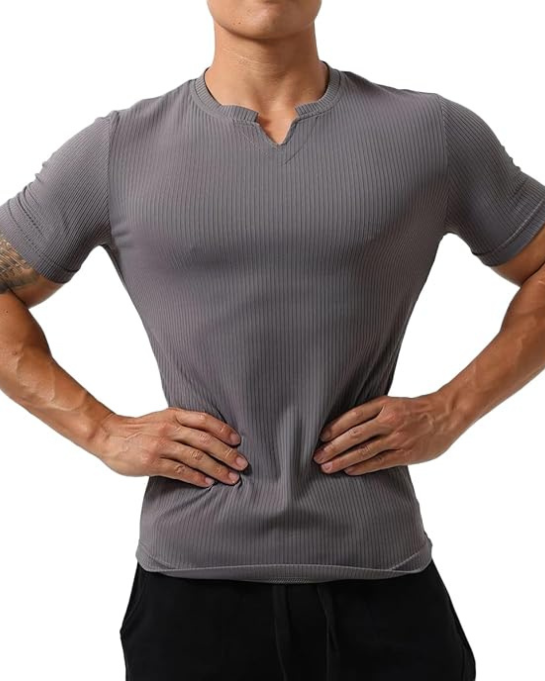 Camisola desportiva de manga curta, folgada, em algodão com decote em V, para homem