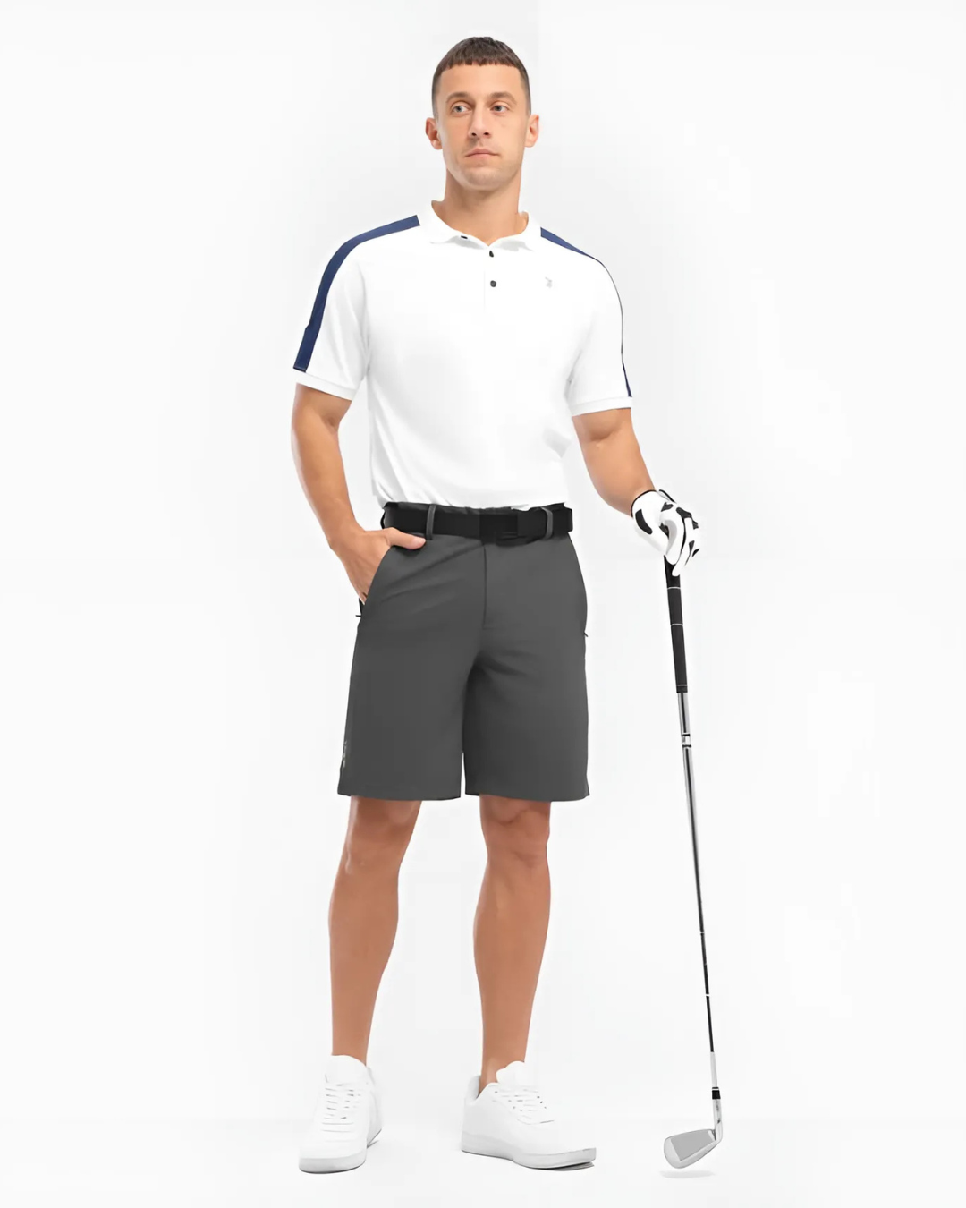 Calções em tecido respirável e elástico para homem