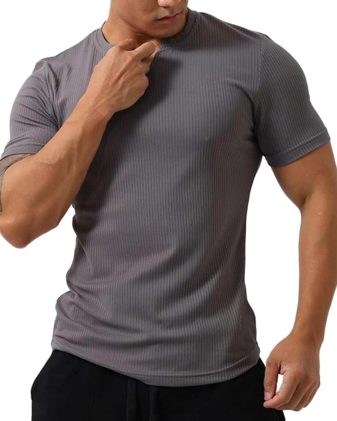 Camisola desportiva de manga curta, folgada, em algodão com decote em V, para homem