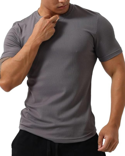 Camisola desportiva de manga curta, folgada, em algodão com decote em V, para homem