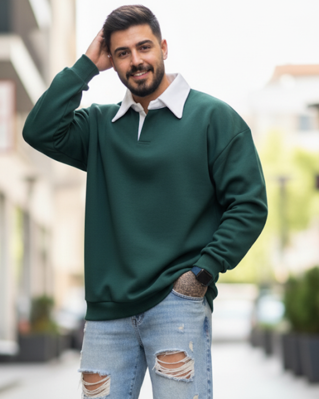 Camisola casual masculina de manga comprida