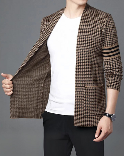 Casaco tipo cárdigan de malha informal para homem