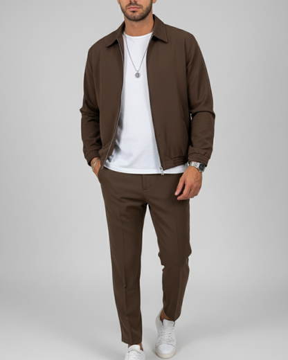 Conjunto de casaco e calças com design casual para homem