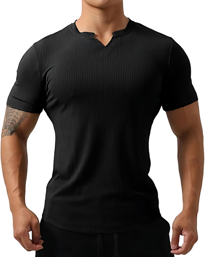 Camisola desportiva de manga curta, folgada, em algodão com decote em V, para homem