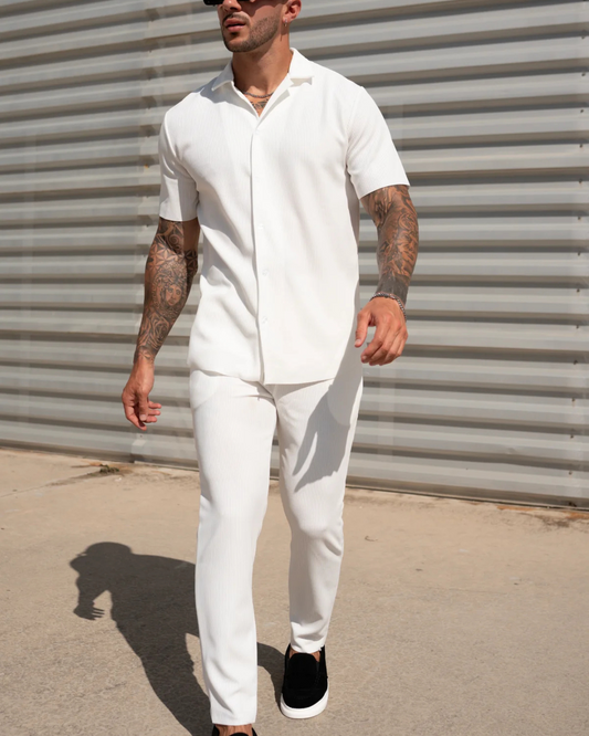 Conjunto de calças e camisola de manga curta casual para homem