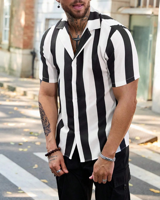 Camisa casual de manga curta com franjas para homem