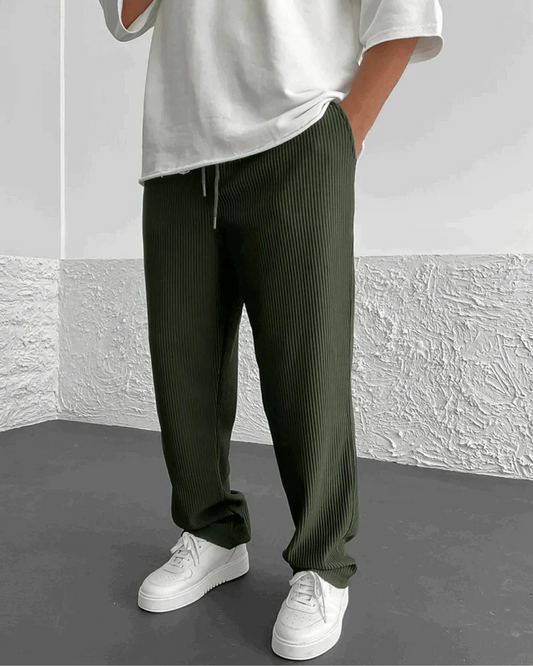 Calças Casuais para Homem com Tecido Canelado e Cintura Ajustável