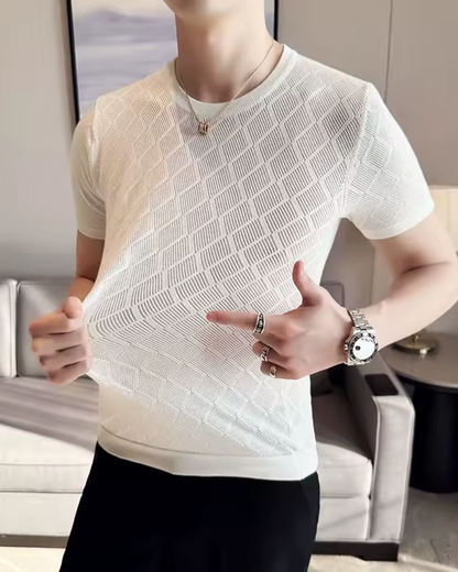 Camisa Elástica para Homem com Gola Redonda e Design de Diamantes
