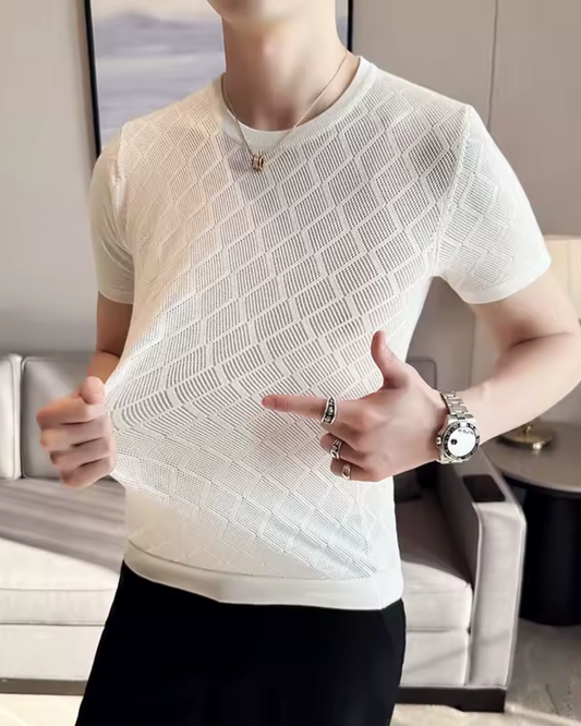 Camisa Elástica para Homem com Gola Redonda e Design de Diamantes