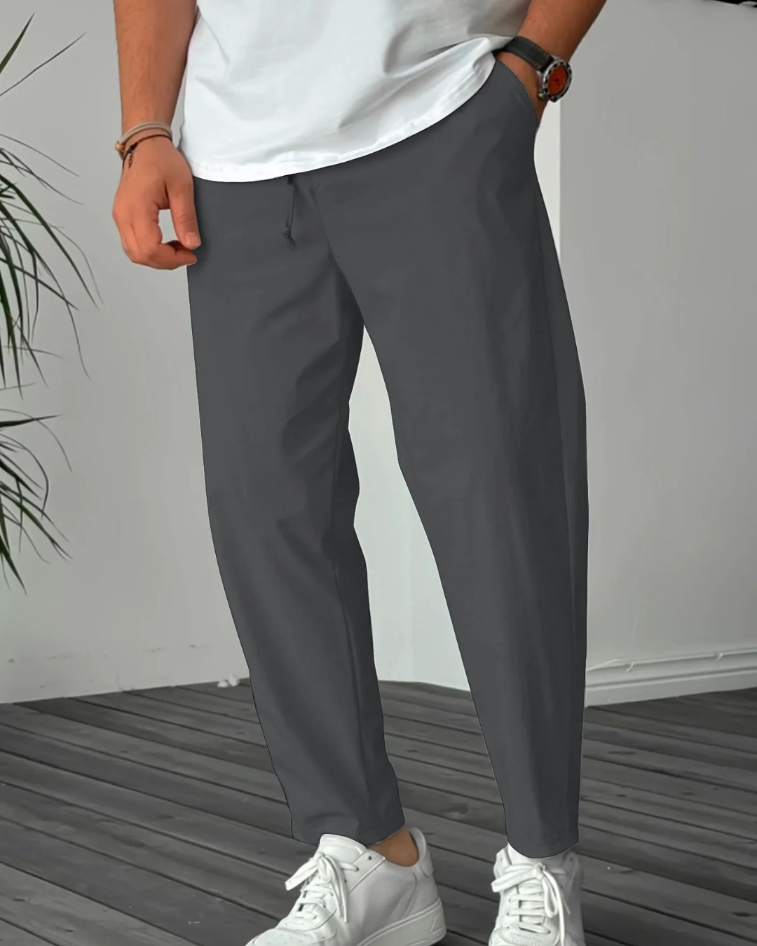 Calças retas para homem com cintura ajustável