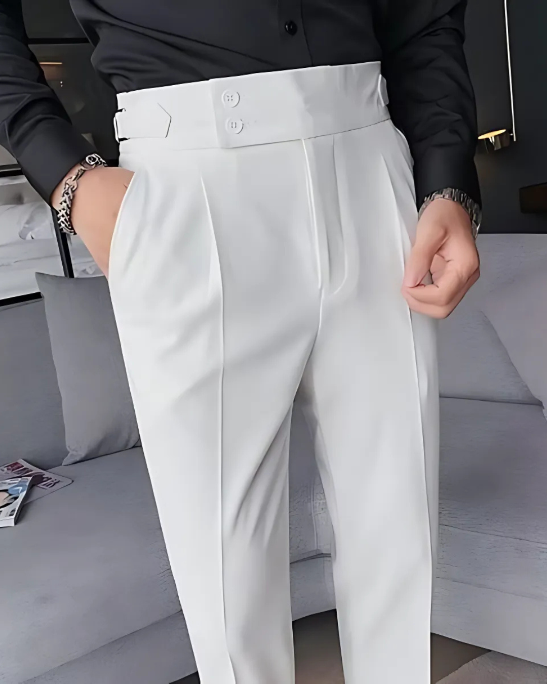 Calças Casuais em Cores Lisas de Homem