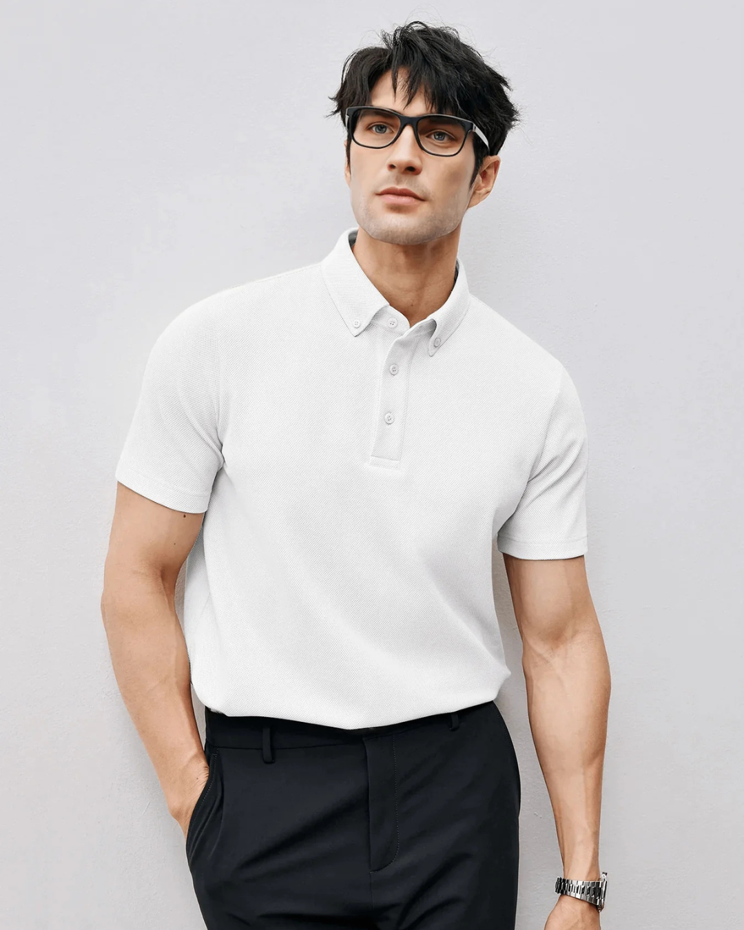 Pólo de Manga Curta em Piqué Respirável para Homen