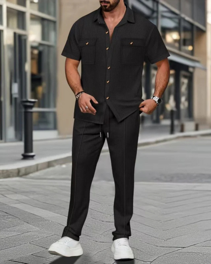 Conjunto casual de duas peças em algodão e linho