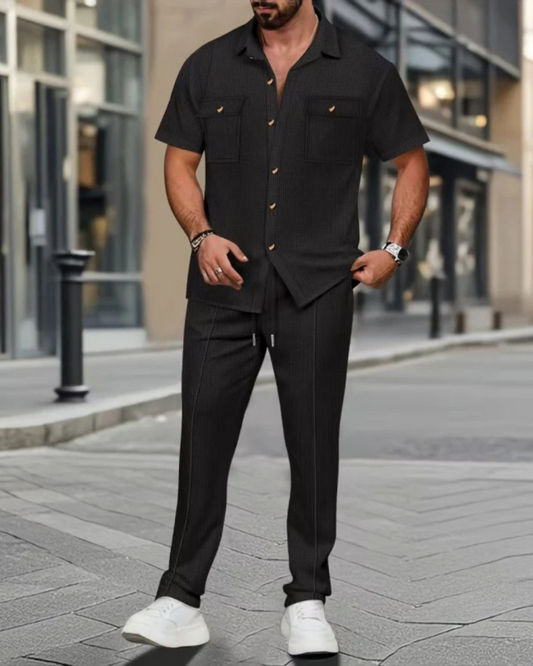 Conjunto casual de duas peças em algodão e linho