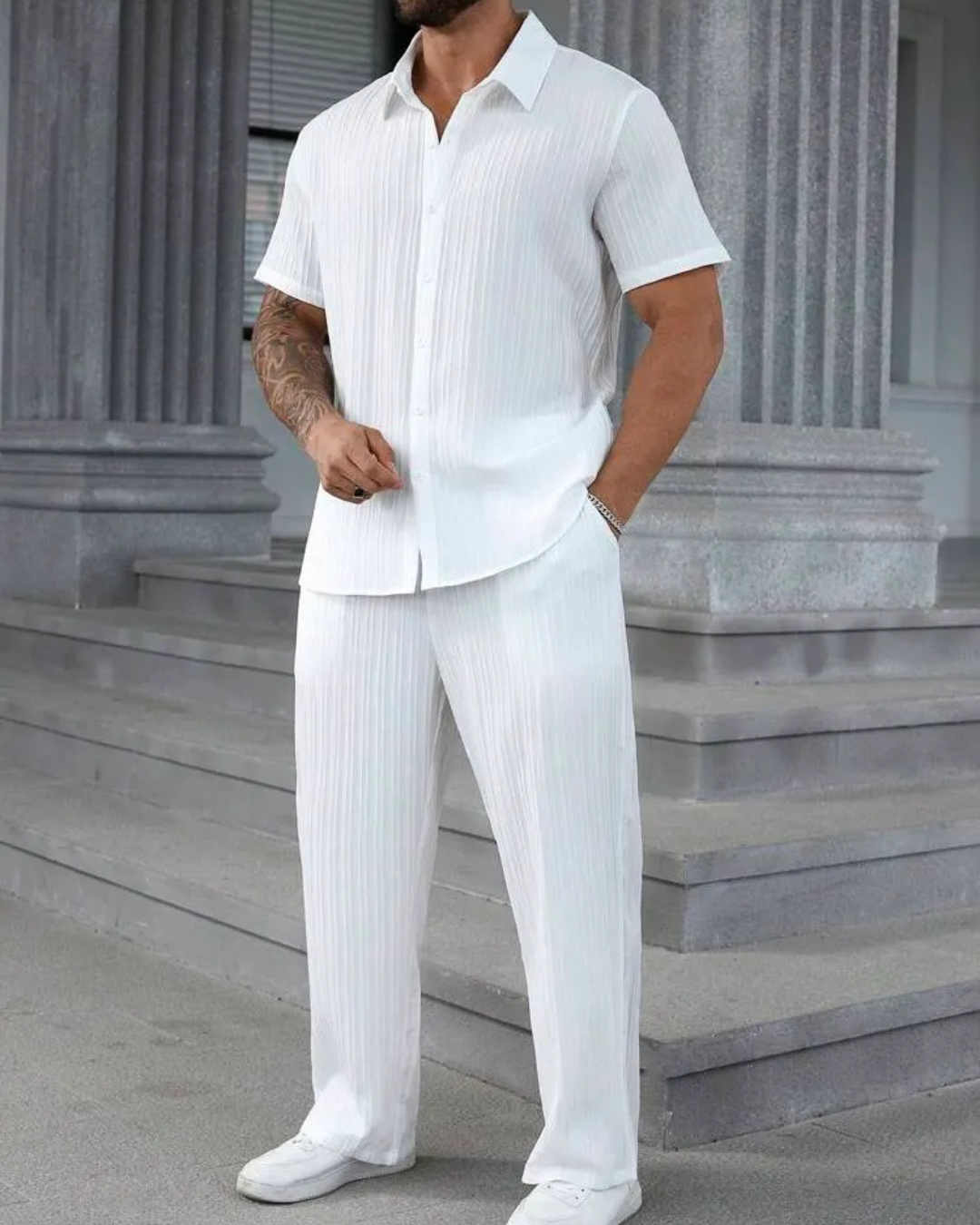 Conjunto de camisa casual e calças frescas para homem