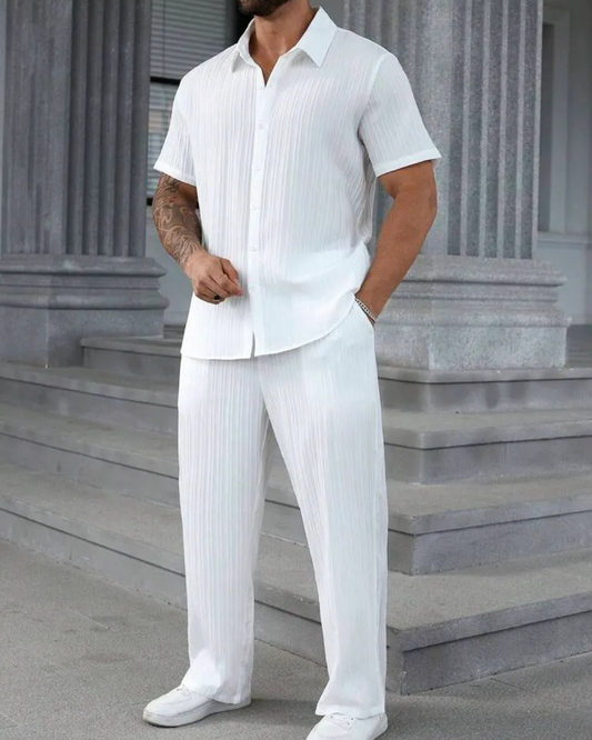 Conjunto de camisa casual e calças frescas para homem