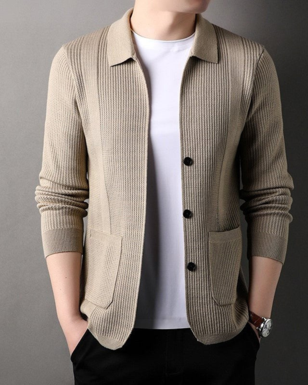 Camisola de malha com gola em V para homem