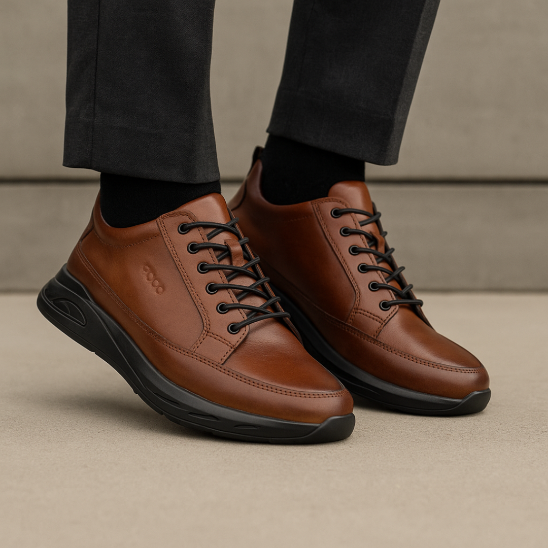 Sapatos casuais em couro com sola ergonómica para homem