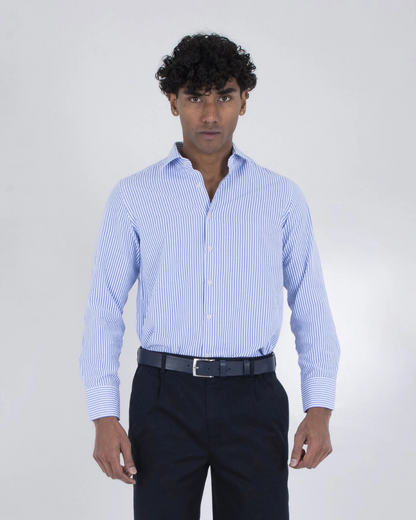 Camisa Clássica de Algodão com Riscas em Relevo para Homen