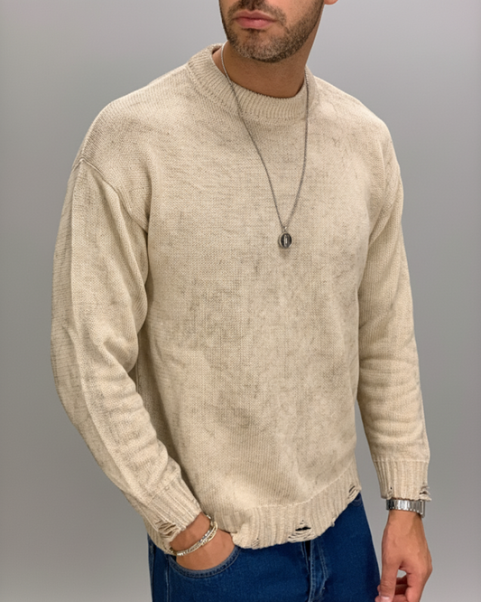 Camisola de malha com acabamento rasgado e estilo moderno para homem