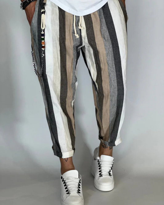 Calças às Riscas com Efeito Linho para Homem