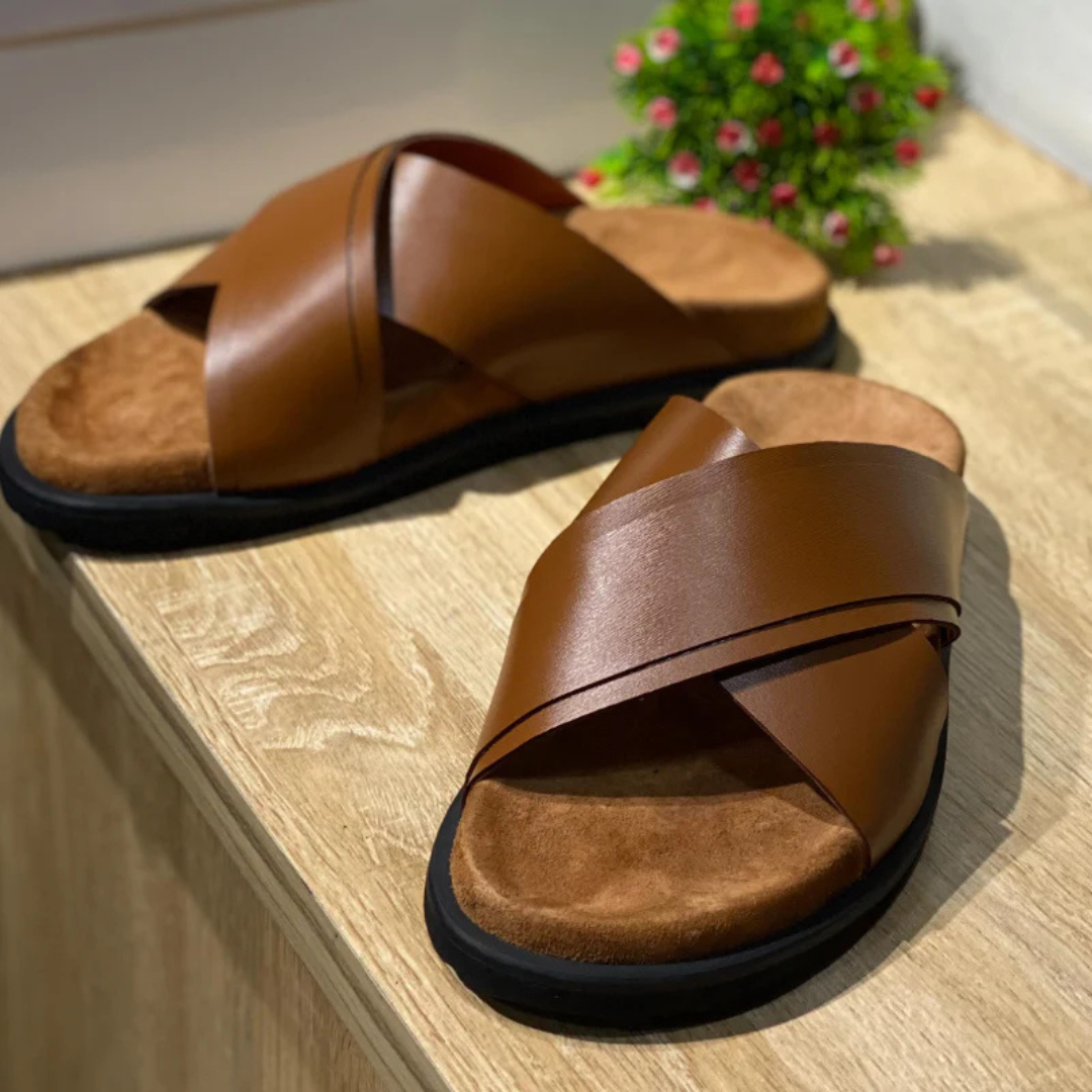 Sandálias de couro com sola ortopédica para homem