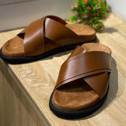 Sandálias de couro com sola ortopédica para homem