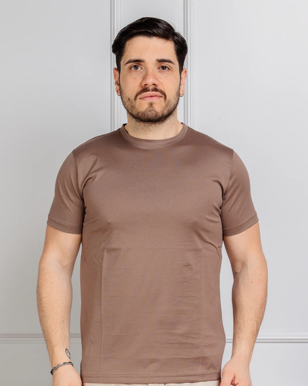 Camisola de Manga Curta de Corte Fino e Elástico de Cor Lisa para Homem