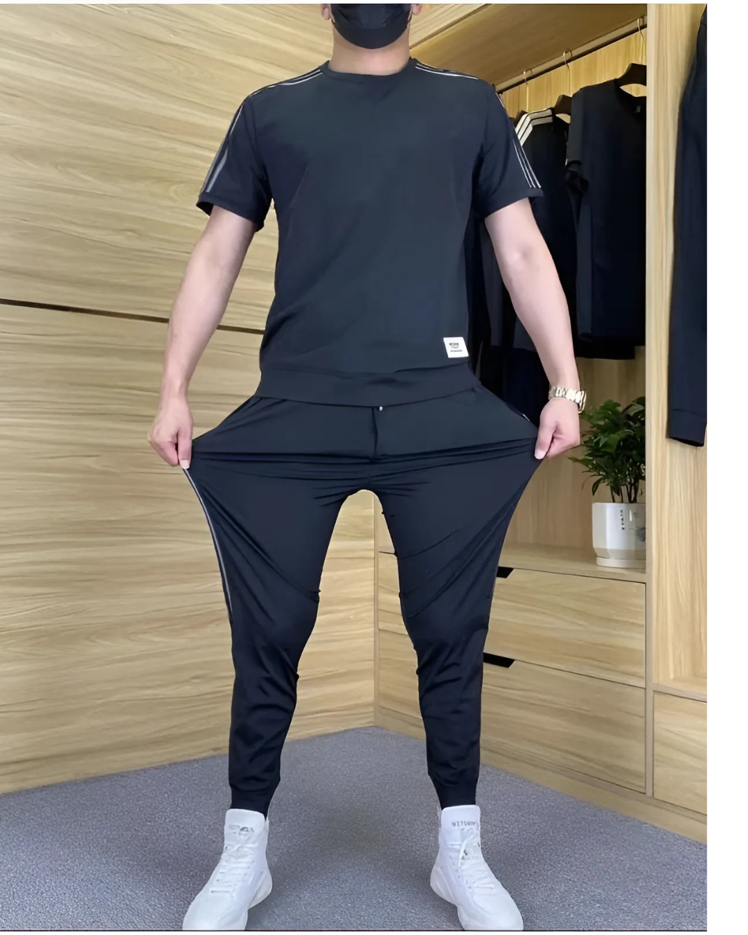 Conjunto de 2 peças para homem com camisola de manga curta e calças altamente elásticas