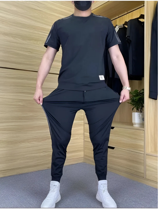 Conjunto de 2 peças para homem com camisola de manga curta e calças altamente elásticas