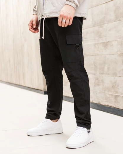 Calças Desportivas Cargo para Homem com Bolsos Laterais e Corte Justo