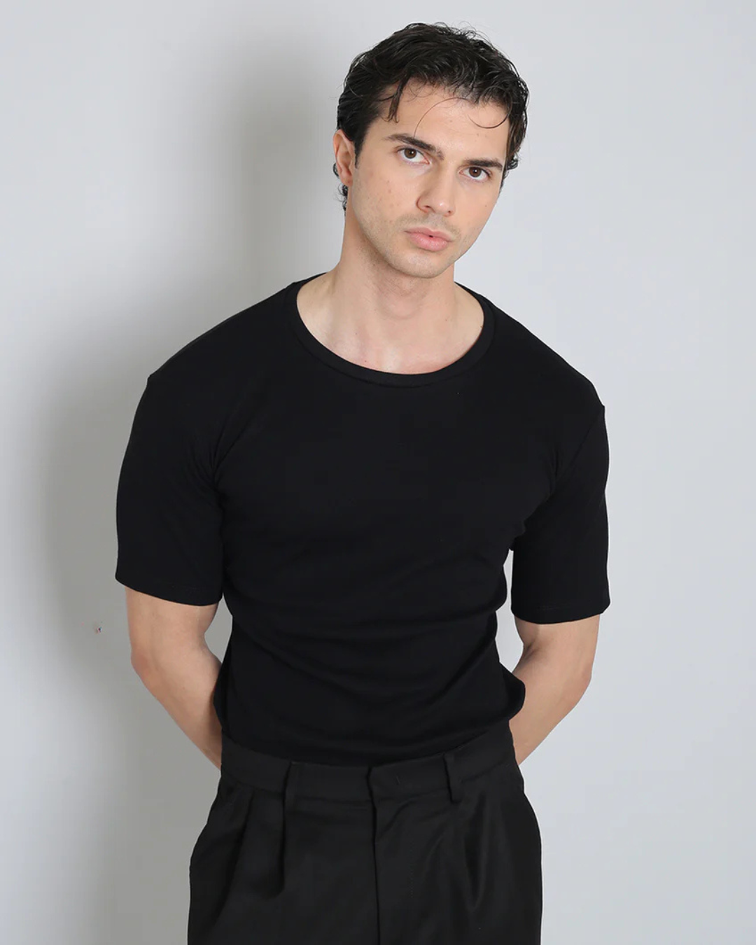 Camiseta Decote Canoa em Canelado, Manga Média