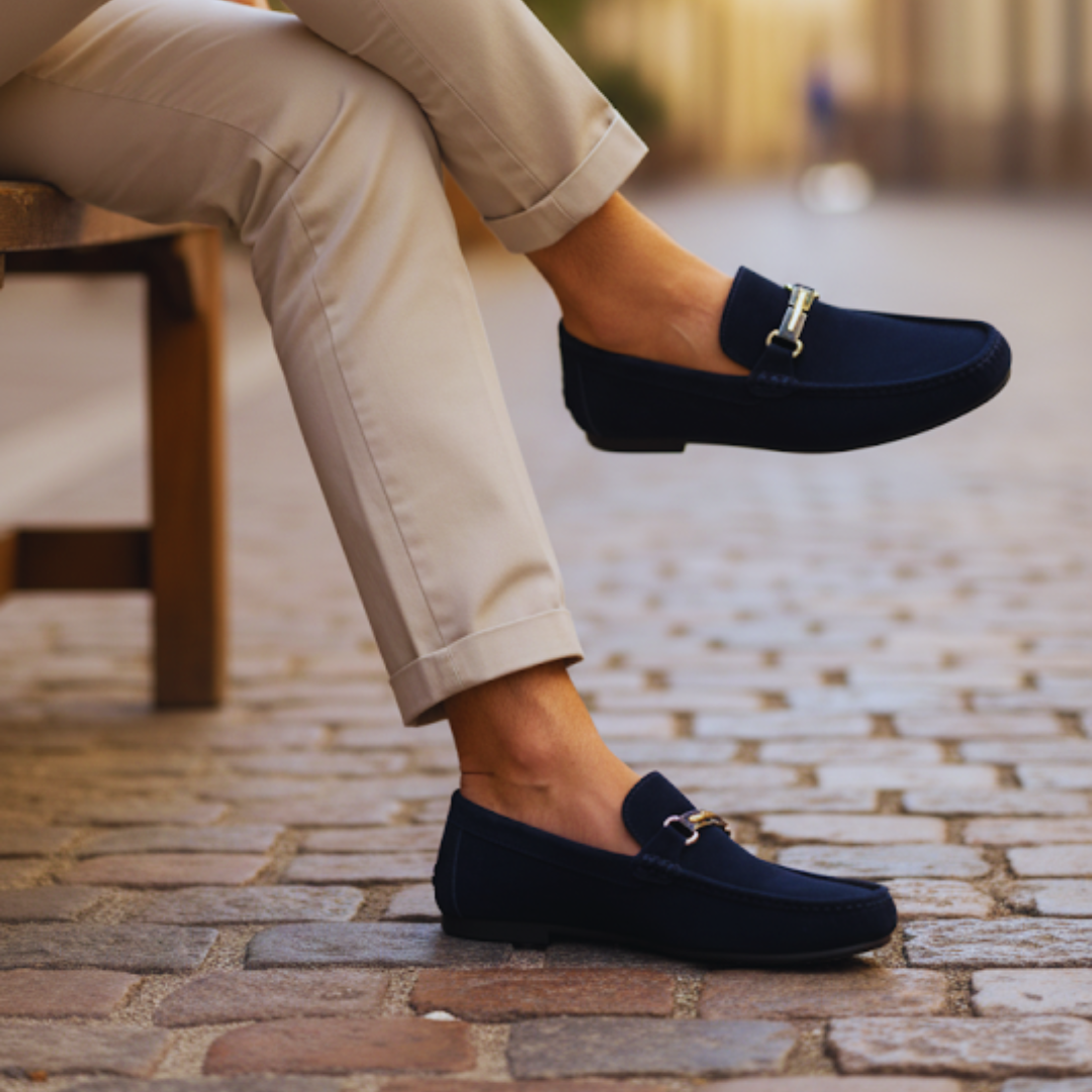 Sapatos mocassim para homem em camurça