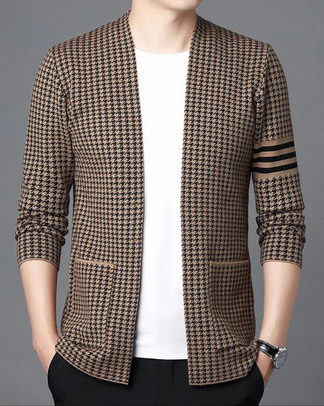 Casaco tipo cárdigan de malha informal para homem