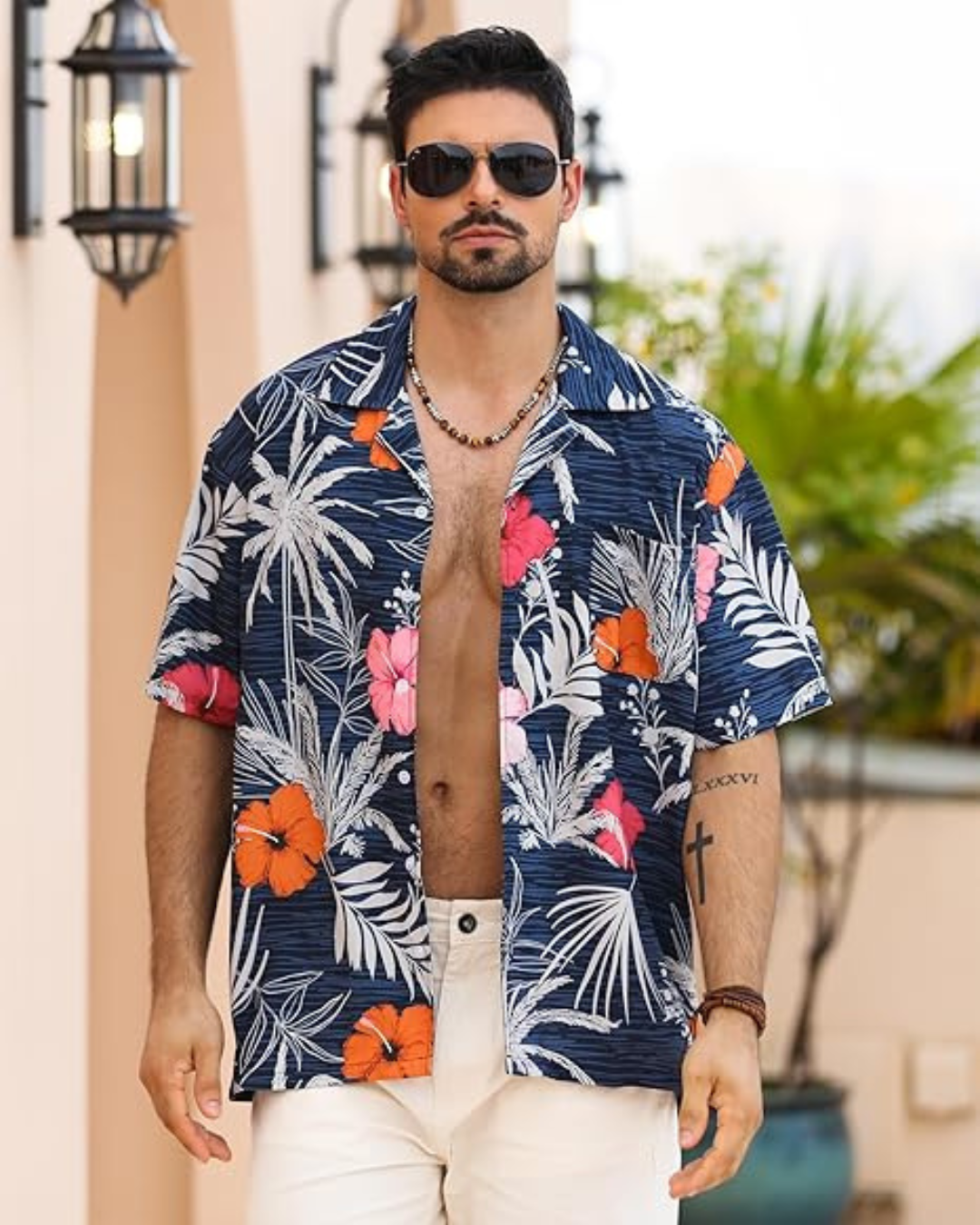 Camisa de manga curta para o verão com estampado de flores