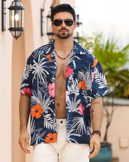 Camisa de manga curta para o verão com estampado de flores