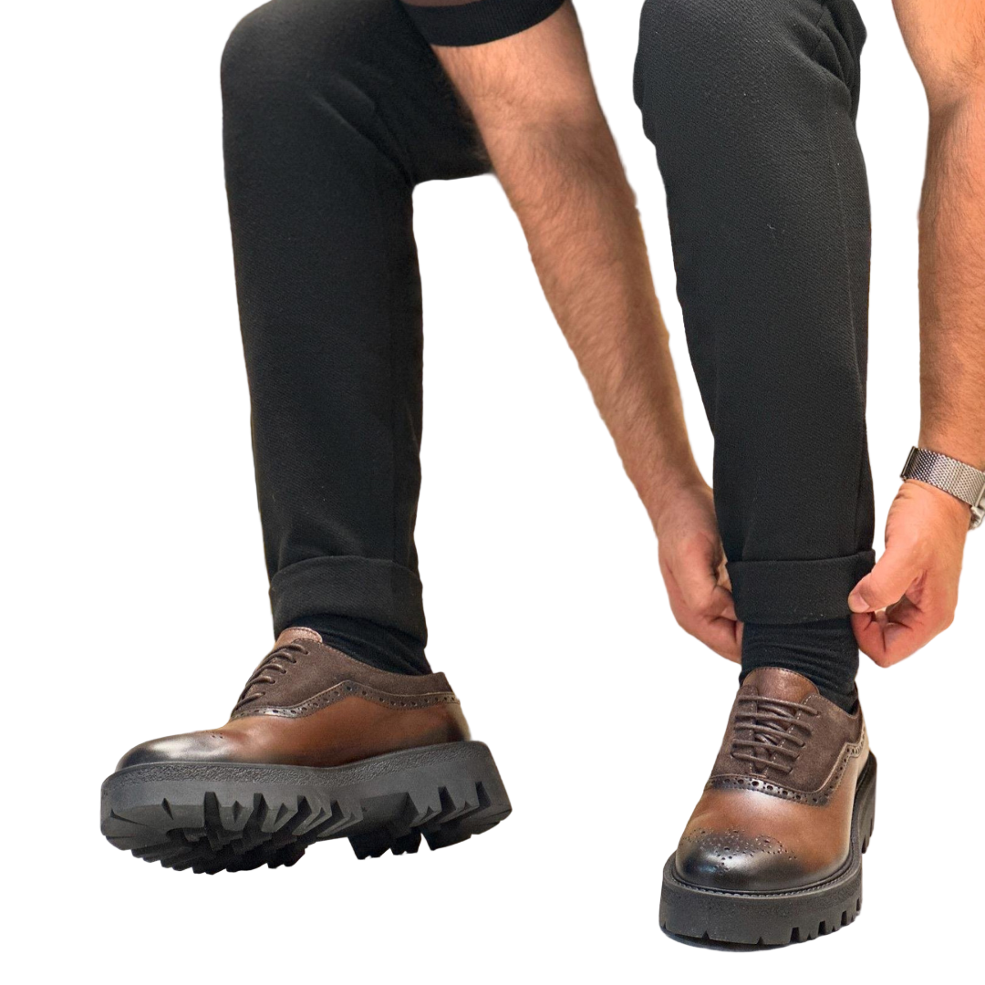 Sapatos Casuais Clássicos de Couro Genuíno e Camurça para Homem